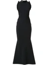Greta Constantine Badilo Flutter Trim Evening Gown In Black