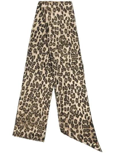 Saint Laurent Leopard-print Fringed Scarf In Gold