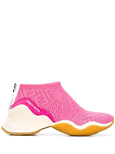 Fendi Technice Knit Mid Top Trainer In Pink