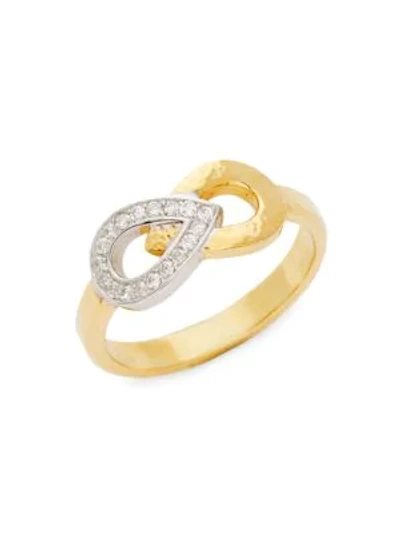 Gurhan Duet 18k White Gold, 24k Gold & White Diamond Interlocking Pavé Ring
