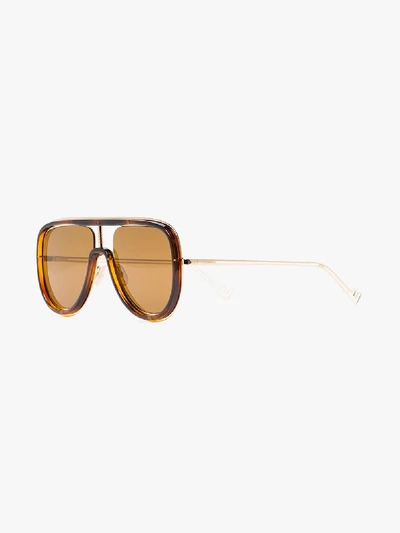 Fendi Brown And Gold Tone Tortoiseshell Rim Aviator Sunglasses