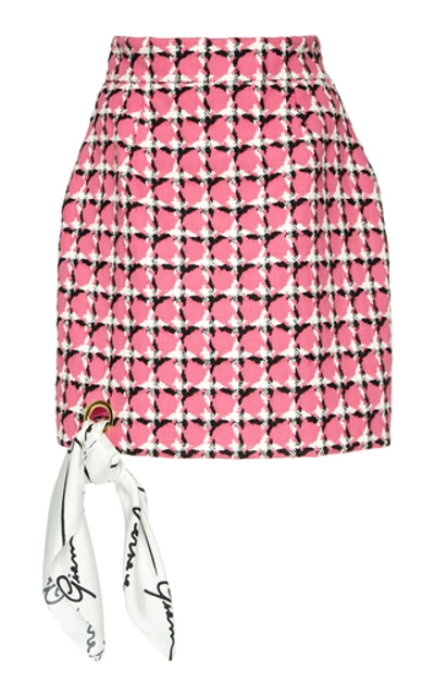 Versace Cotton And Wool Tweed Miniskirt In Pink
