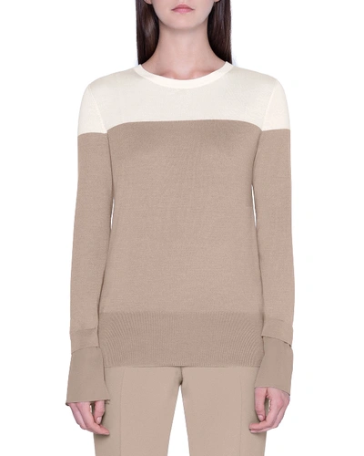 Akris Colorblocked Cashmere-silk Chiffon-cuff Sweater In Beige
