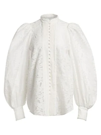 Acler Montana Balloon-sleeve Embroidery Blouse In Ivory