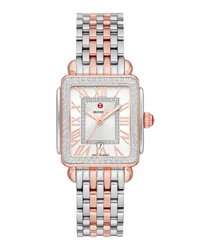 Michele Deco Madison Mid Diamond Two-tone Bracelet Watch, 29mm X 31mm In Rose Gold