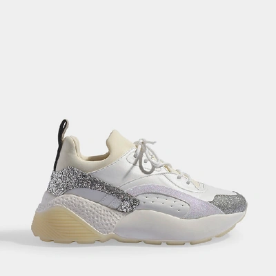 Stella Mccartney Eclypse Sneakers Laces In White And Silver Eco-leather