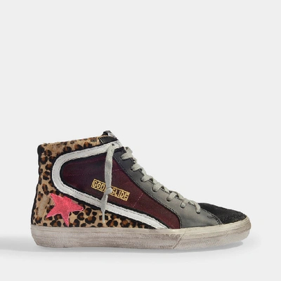 Golden Goose Slide Sneakers In Leopard Printed Suede And Fuschia Star