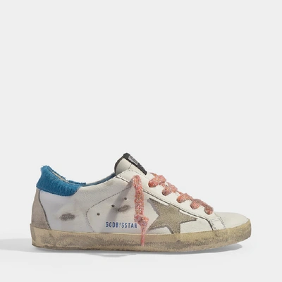 Golden Goose Superstar Trainers In White And Turquoise Leather With Cream Sole