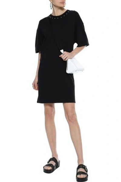 Current Elliott Studded French Cotton-terry Mini Dress In Black