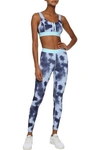 Iris & Ink Mesh-paneled Striped Tie-dyed Stretch Sports Bra In Navy