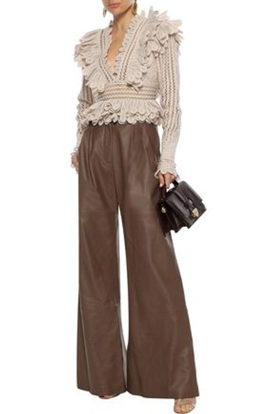 Zimmermann Unbridled Leather Wide-leg Pants In Light Brown