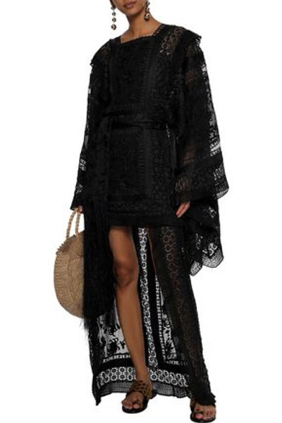Zimmermann Asymmetric Embroidered Silk-organza, Crochet And Chiffon Maxi Dress In Black
