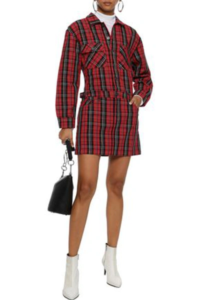Current Elliott Checked Cotton-blend Mini Shirt Dress In Red