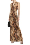 JUST CAVALLI WRAP-EFFECT SNAKE-PRINT STRETCH-JERSEY MAXI DRESS,3074457345620885468