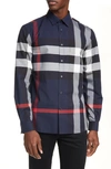 Burberry Mens Navy Ip Check Somerton Checked Regular-fit Stretch-cotton Shirt In Navy