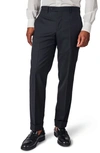 Zanella Curtis Flat Front Solid Stretch Wool Trousers In Black