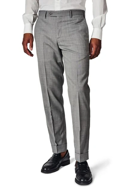 Zanella Curtis Flat Front Solid Stretch Wool Trousers In Light Grey