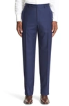 Canali Flat Front Classic Fit Solid Stretch Wool Dress Pants In Navy