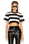 ALEXANDER WANG ALEXANDER WANG CHYNATOWN STRIPPED CROPPED TEE IN BLACK,STRIPES,WHITE,AWAN-WS165