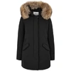 Woolrich Mid-length Black Parka With Detachable Fur-trimmed Hood In Black