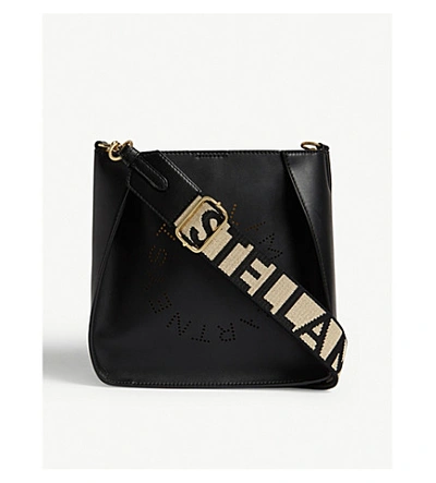Stella Mccartney Womens Black Circle Logo Faux Leather Shoulder Bag