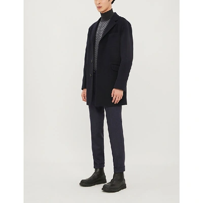 Oscar Jacobson Saks Wool-blend Coat In Navy