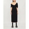 PRADA OFF-THE-SHOULDER CREPE MIDI DRESS