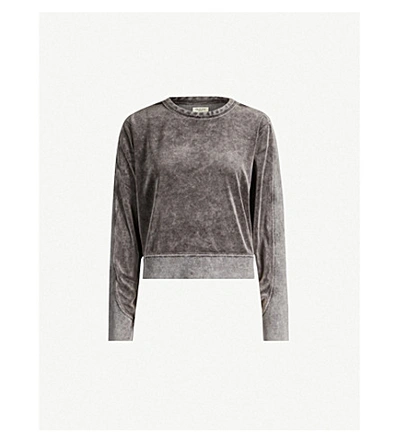 Rag & Bone Washed Velour Crewneck Pullover Sweatshirt In Washed Black