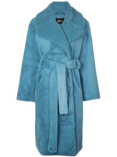 Stine Goya Happy Double-breasted Faux Fur Coat In Light Blue
