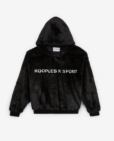 The Kooples Sport Black Faux Fur Sweatshirt With Logo