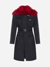 PRADA FEATHERS-COLLAR NYLON TRENCH COAT