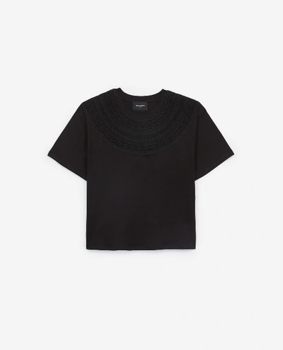 The Kooples Embroidered Short-sleeve Black Cotton T-shirt