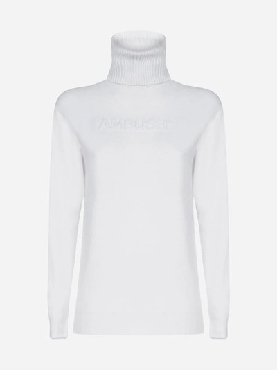 Ambush Logo Embossed Turtleneck Sweater In White