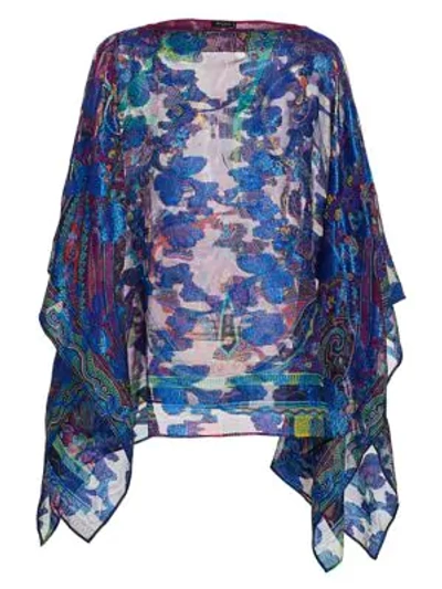 Etro Silk-blend Embroidered Floral Poncho In Purple