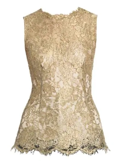 Dolce & Gabbana Sleeveless Metallic Chantilly Lace Blouse In Gold