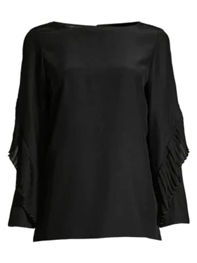 Lafayette 148 Plus-size Matte Silk Alessia Blouse In Black