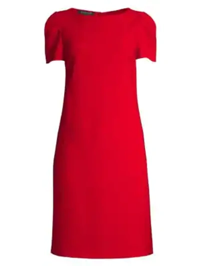 Lafayette 148 Cohen Short-sleeve Finesse Crepe Shift Dress In Red Currant