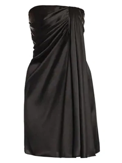 Dolce & Gabbana Strapless Draped Stretch-satin Mini Dress In Black