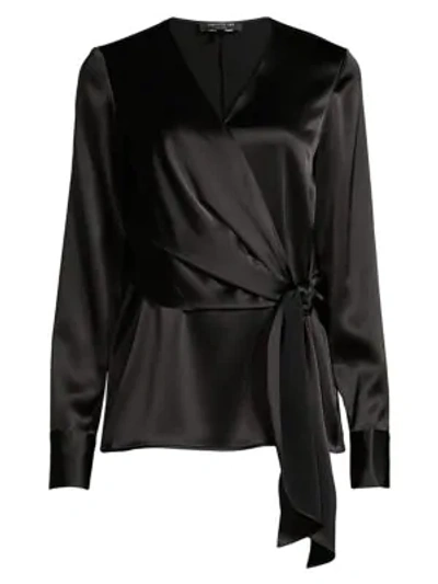 Lafayette 148 Reverie Satin Cloth Olivia Blouse In Black