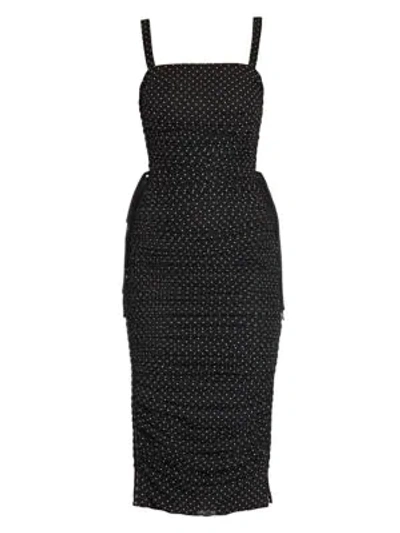 Dolce & Gabbana Sleeveless Dotted Lace-up Chiffon Midi Dress In Black