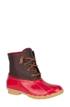 Sperry Saltwater Waterproof Rain Boot In Tan/ Red Leather