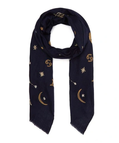 Lily And Lionel Zodiac Embroidered Wool-blend Scarf In Navy