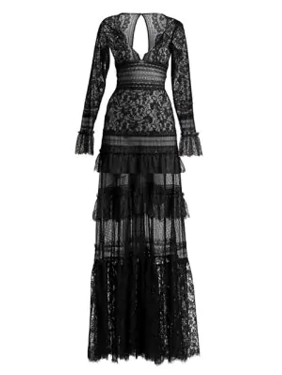 Zuhair Murad Flamenco Lace Deep-v Gown In Black