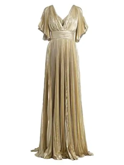 Zuhair Murad Pleated Lamé Long Dress In Gold