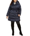 TAHARI PLUS SIZE HOODED BELTED DOWN PUFFER COAT