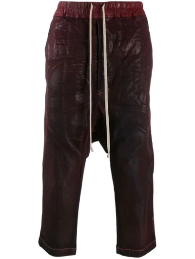 Rick Owens Drkshdw Wax Dyed Cropped Trousers In Red