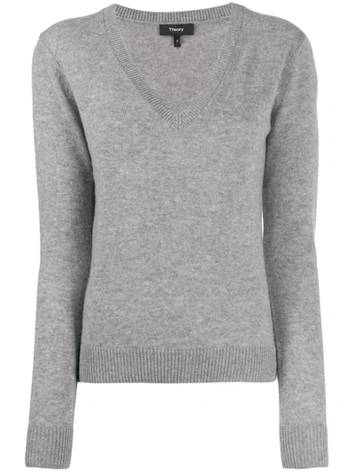 Theory Easy V-neck Cashmere Jumper In Grey