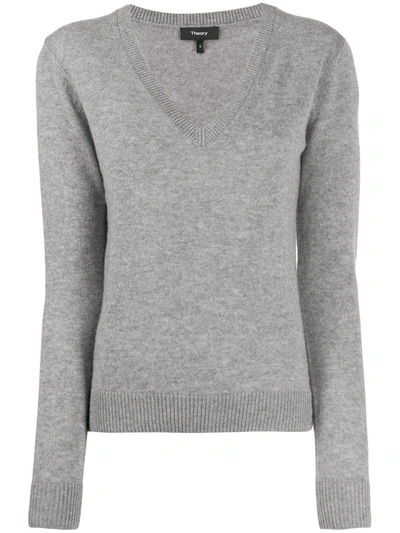 Theory Easy V-neck Cashmere Sweater In Gray