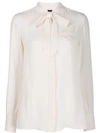 FAY MONOGRAM EMBROIDERY PUSSY-BOW SHIRT