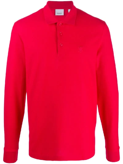 Burberry Men's Eddie Long-sleeve Pique Polo Shirt, Red